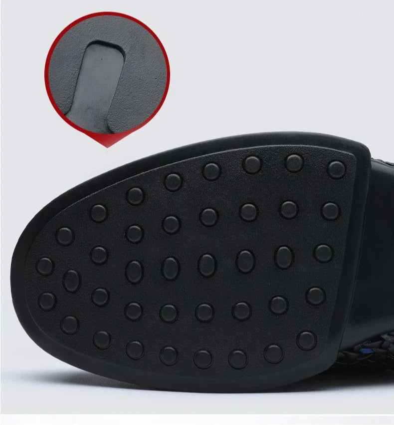 2026 Summer New Hallow Leather Shoes for Man Black Woven Breathable Elegant Shoes Man Fashion Business Loafers Male