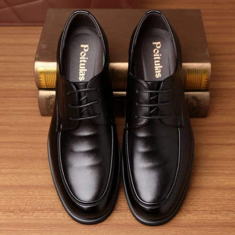 Office Men's Leather Derby Shoes Flat Black Male Casual Shoe Lace Up New in Promotion Adults Fashion 2025 Classic Original Trend