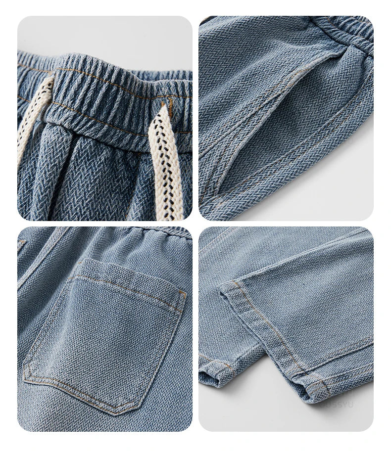 Brand Clothing High Quality Starry Sky Texture Fabric Men's Jeans Loose Straight Denim Pants Elastic Waist Drawstring Trousers