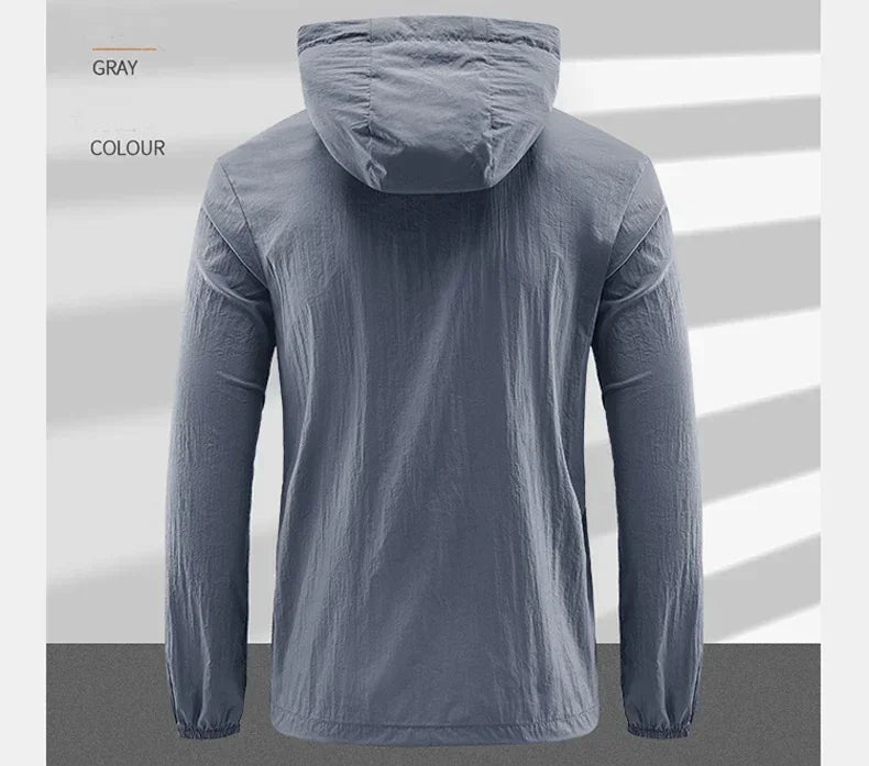 Men's UPF 50+ UV Protection Windbreaker Quick Dry Jacket Outdoor Sun-Protective Thin Hiking Fishing Cycling Hooded Sport Light