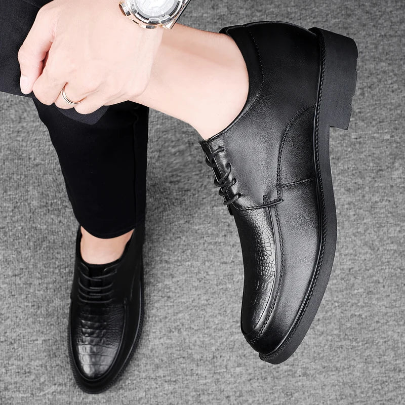 Luxury Brand Men Casual Flats Genuine Leather Business Oxford Shoes Antiskid Gentleman Shoes Crocodile Pattern Formal Dress Shoe