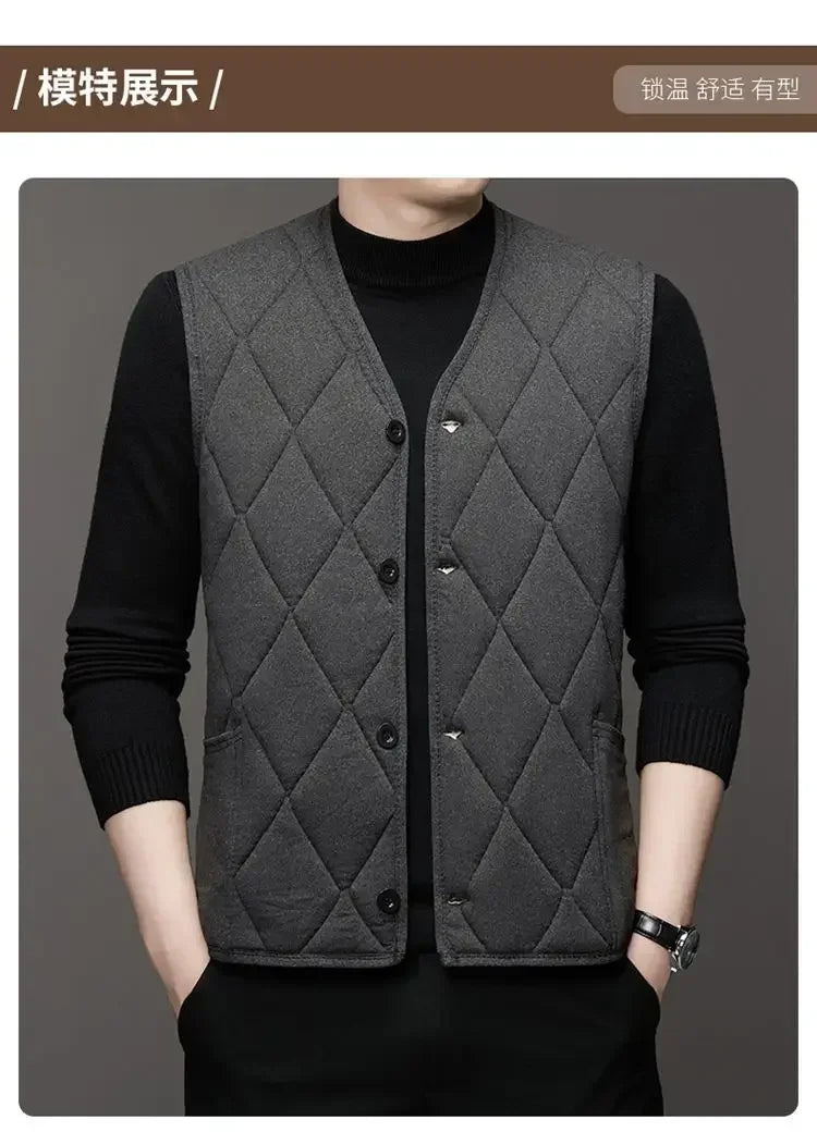 Autumn Winter waistcoat Men Lamb Fleece Coat Vest Button Cardigans Thicken Warm Solid V-Neck Casual Plaid Jackets