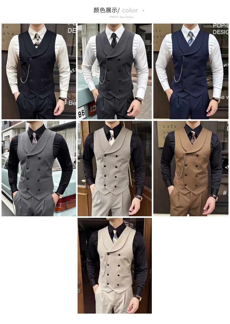 (1 Pcs Vest）2024 Latest Style Design Double Breasted Men Suit Vests Formal Groom Wedding Social Slim Fit Sleeveless Vest Coats