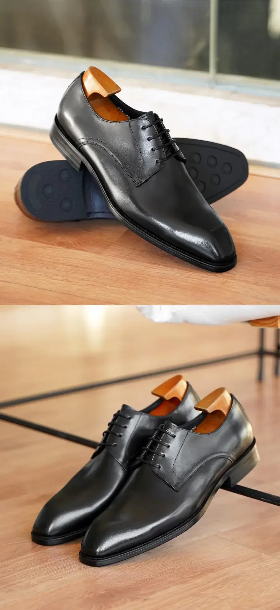 Italian Flat Mens Dress Shoes Luxury Genuine Leather Brand Handmade Quality Square Toe Laces Up New Business Party Social Shoes