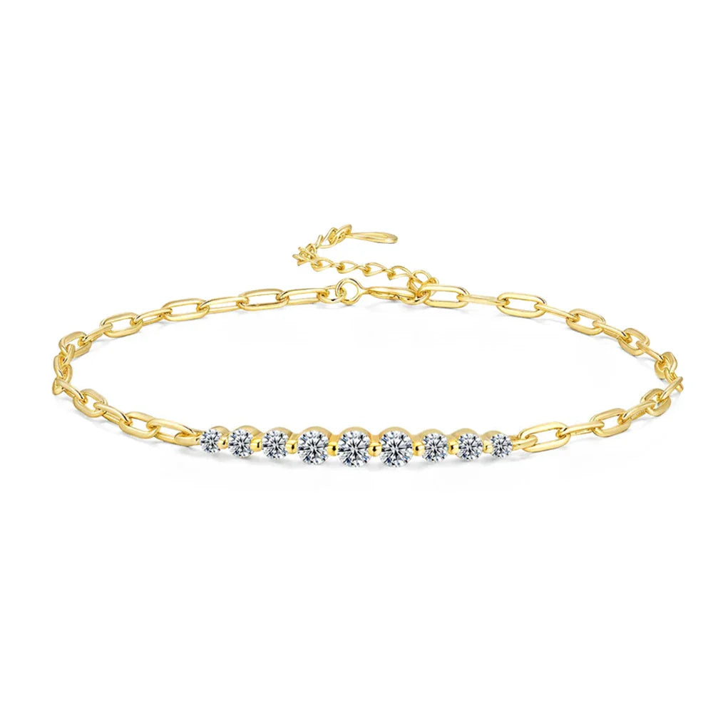 Full Moissanite Bracelets for Women Adjustable Chain 925 Sterling Silver Plated 18K Gold Dainty Bracelet GRA Certified