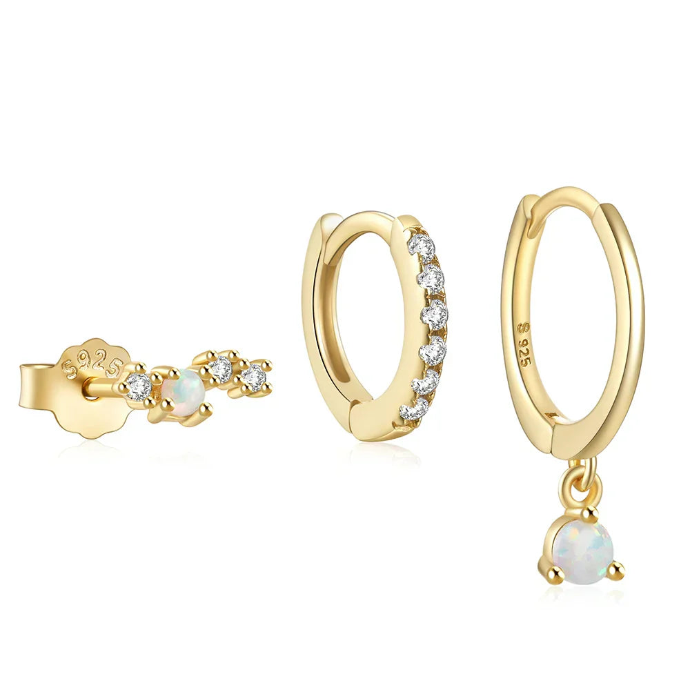 925 Sterling Silver 3PCS DIY Hoop Earring With Piercing Stud Earring Set Women Men Party Wedding Jewelry Set pendientes 925