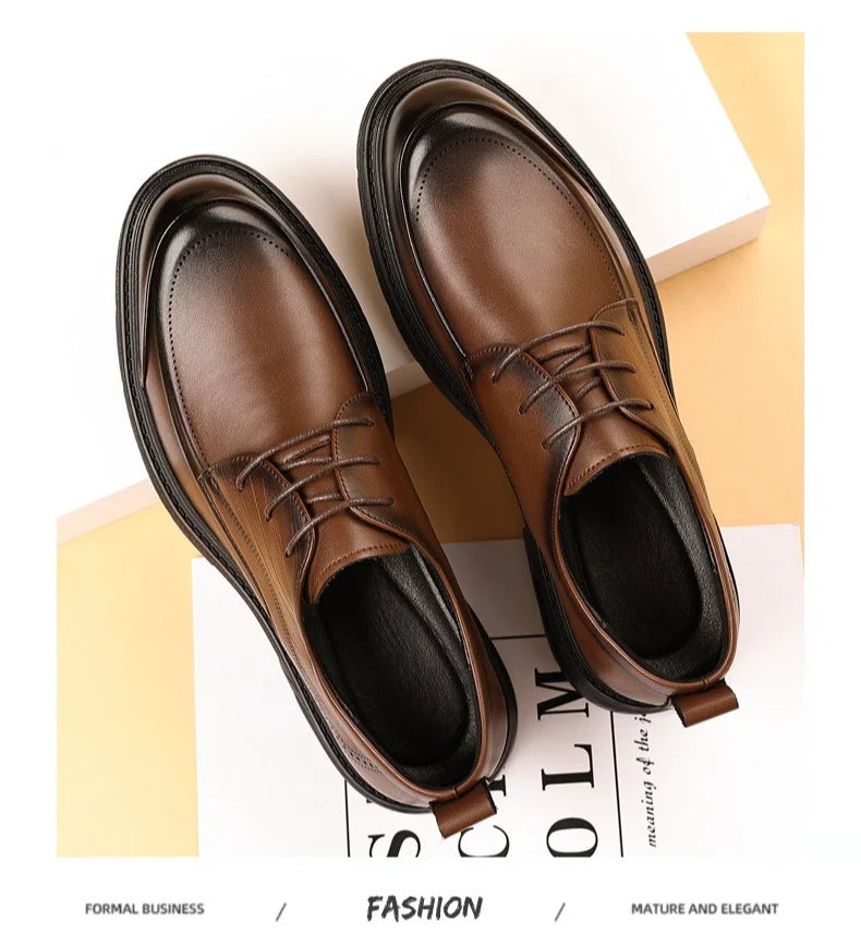 British Retro Formal Leather Shoes for Men Autumn New Designer Platform Dress Shoes Male Fashion Lace Commuter Office Shoe Man