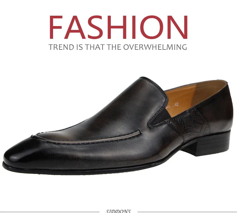 Purely Handmade Genuine Cow Leather Shoes Men's Sapato Social Formal Wedding Dress Shoes Loafers Pointed Toe Stylish Shoe