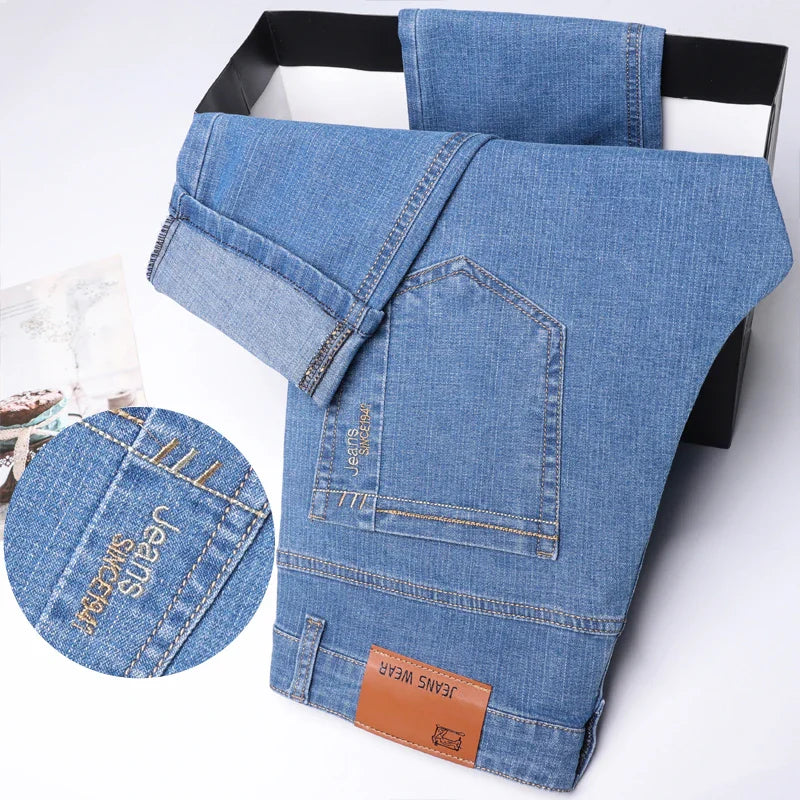 Summer new men's micro elastic straight leg denim pants with shape and skin friendly business men's pants in multiple sizes