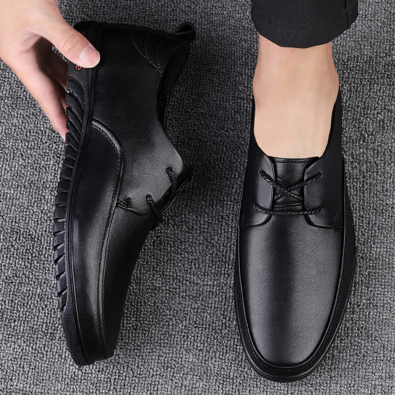 Male All-match Outdoor Flats Genuine Leather Men Casual Office Shoes Handmade Men Lace-Up Footwear 2024 New Mens Oxfords Shoes