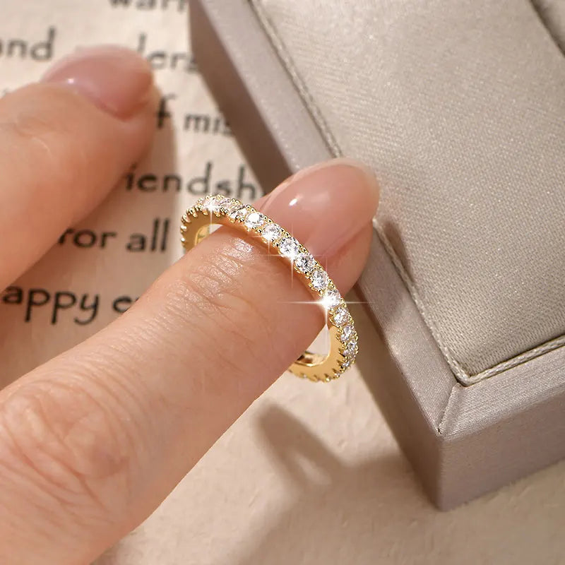 14k Gold Filled Full Eternity Ring Sparkling 2mm D Color Moissanite Stackable Band Finger Jewelry for Womem GRA Cerificate