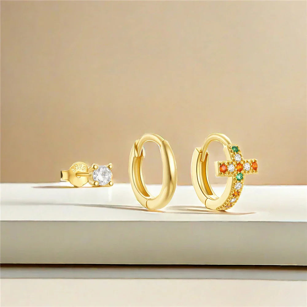 925 Sterling Silver 3pcs 4pcs Set Zircon Stud Earrings 18k Gold Star Minimalism Huggies Earring Fine Jewelly Set Party Gift