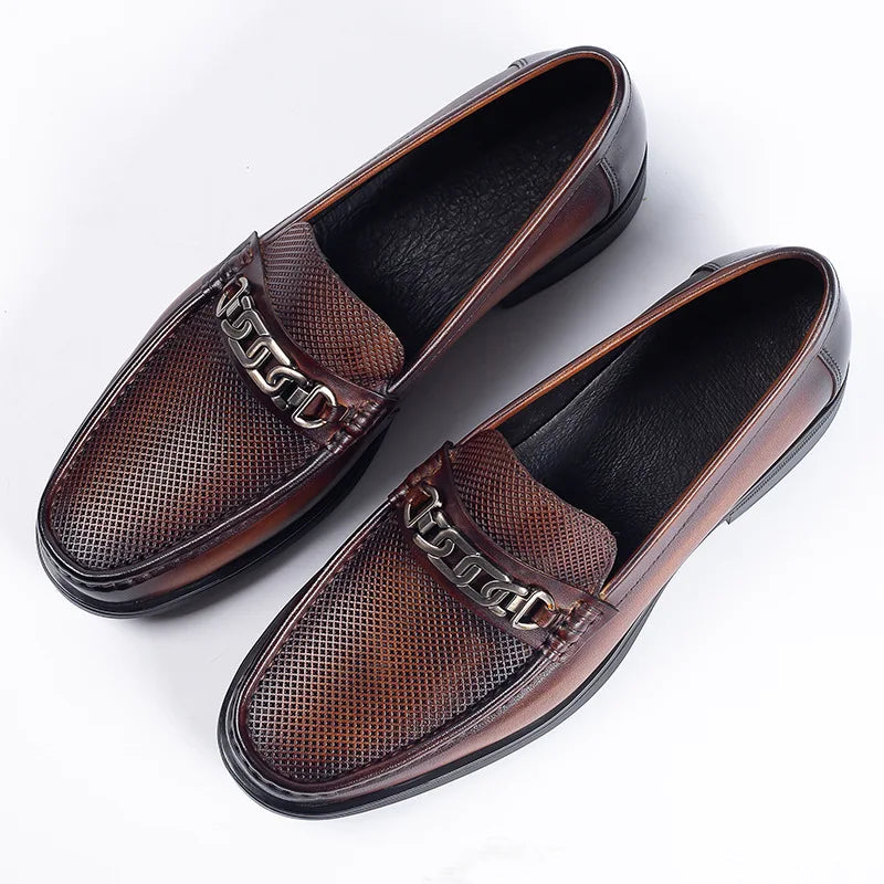 New 2025 Summer Men Genuine Leather Formal Business Loafers Slip On Retro Breathable Men Leather Moccasins Shoes