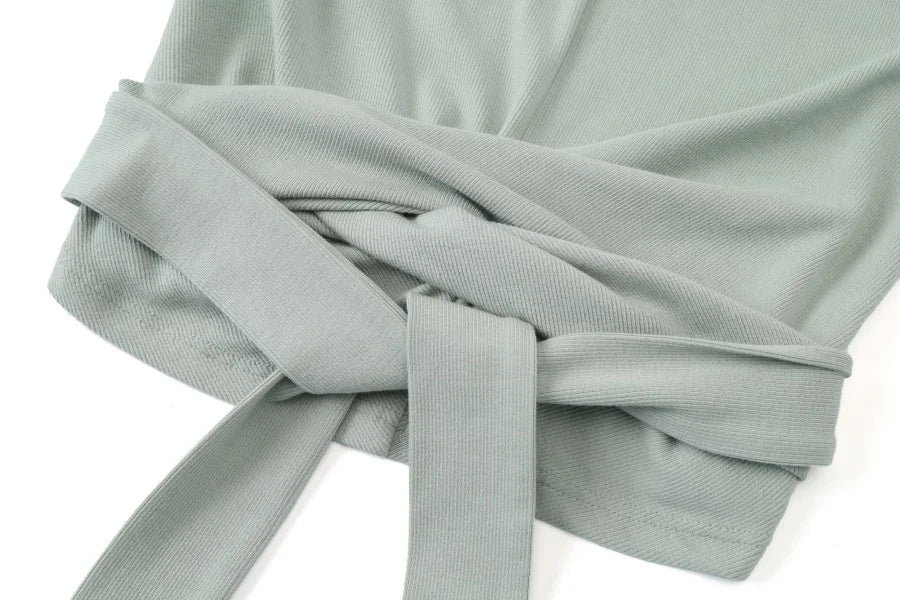 2025 summer ribbing closed-fit wrap tops + Aline dress high Stretch matching sets