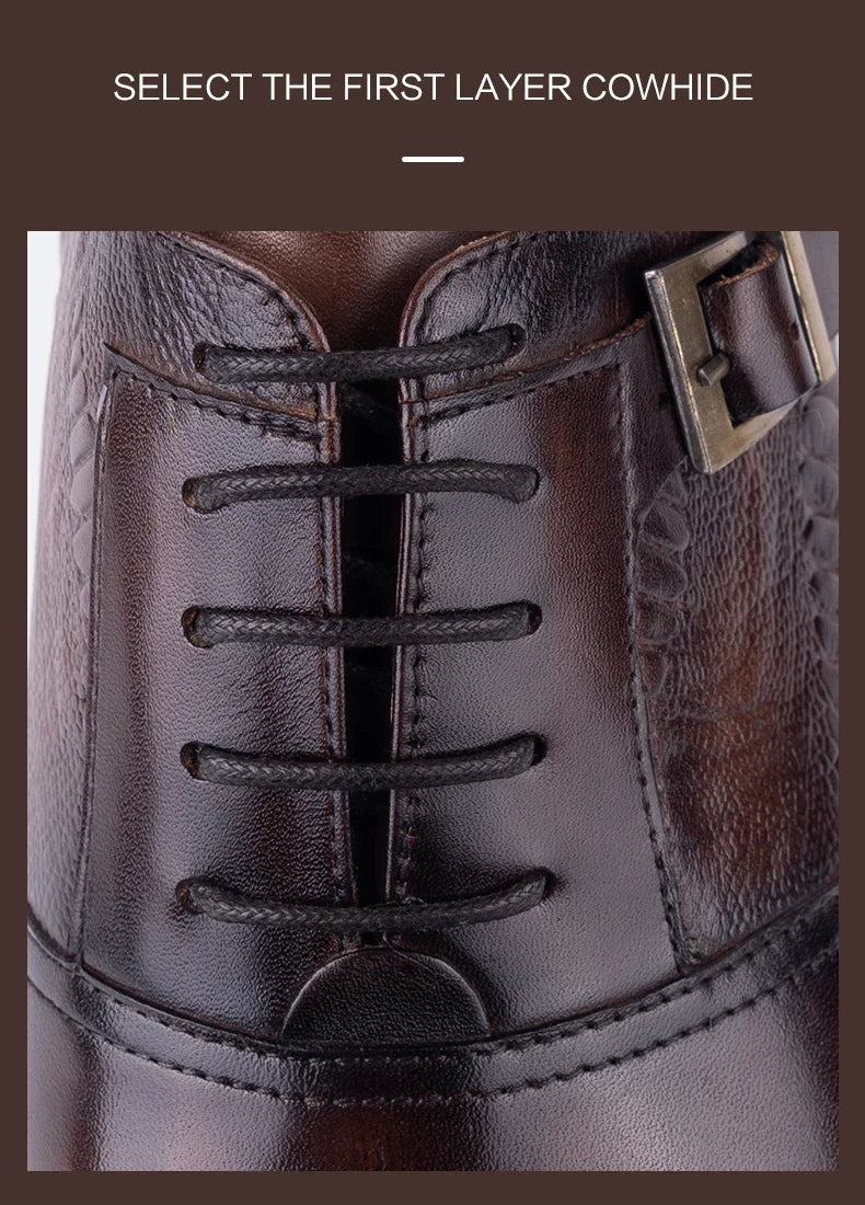 Male Genuine Leather Social Shoe Oxford Elegant Man Dress Shoes Hand Lace-up Pointed Party Wedding Shoes Black Coffee Shoes
