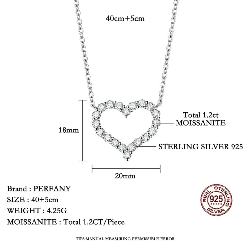 2CT Moissanite Necklace for Women S925 Pure Silver Heart Design Laboratory Diamond Pendant Luxury Jewelry Party Gift