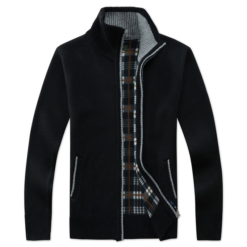 Men Plaid Cardigan V-neck Fleece Sweater Men's  Autumn Clothing Classic Cardigans Jacket Button Mens Knitting Outwear