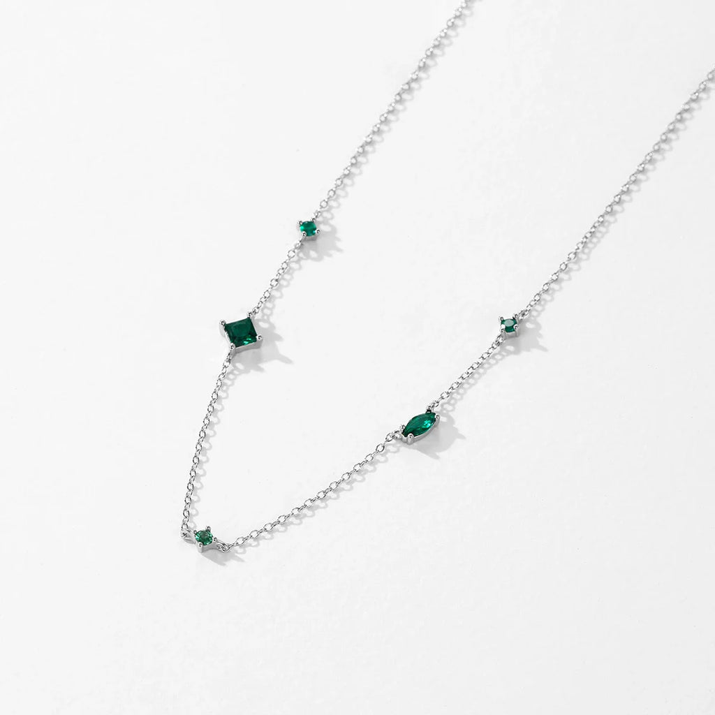 925 Sterling Silver Rainbow Colorful Zirconia Pendant Necklace Shiny Geometric Chain Neck For Women Party Jewelry Gift
