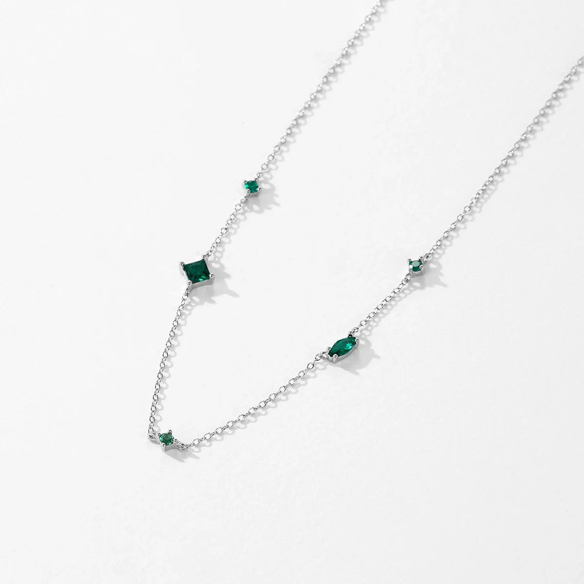 925 Sterling Silver Rainbow Colorful Zirconia Pendant Necklace Shiny Geometric Chain Neck For Women Party Jewelry Gift