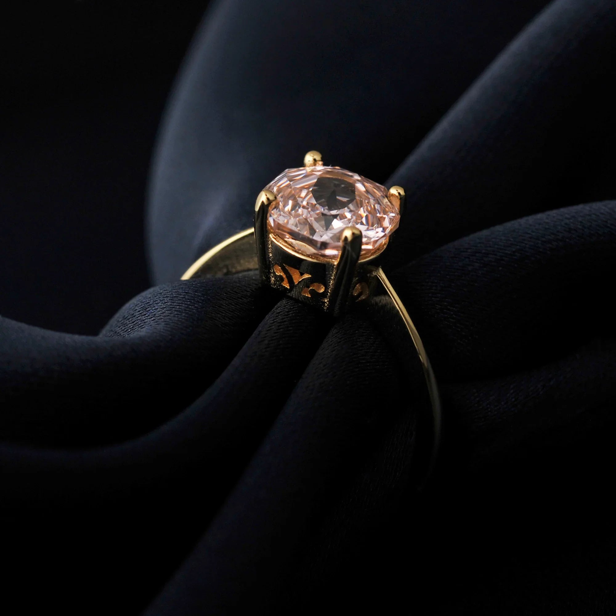 1.5ct 5A Octagon Rose Cut Cubic Zirconia Morganite Pink Solitaire Ring 18K Yellow Gold Plating 925 Sterling Silver