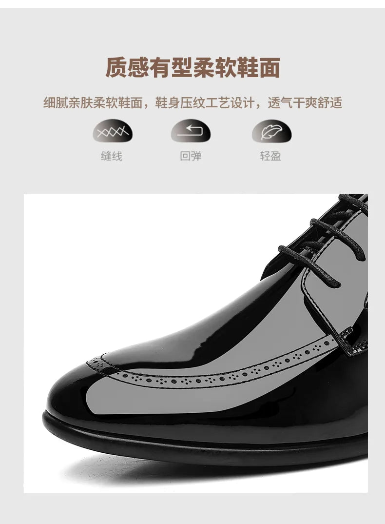 Business Formal Patent Leather Shoes for Men Spring Autumn New Designer Brogue Shoes Male Fashion Lace Wedding Shoe Man