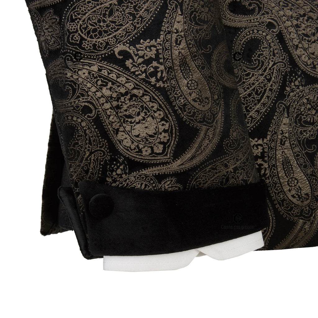 2023 Elegant Men's Suit for Wedding Tuxedo Double Breasted Black Paisley Jacket Velvet Lapel Pants 2 Pcs Set