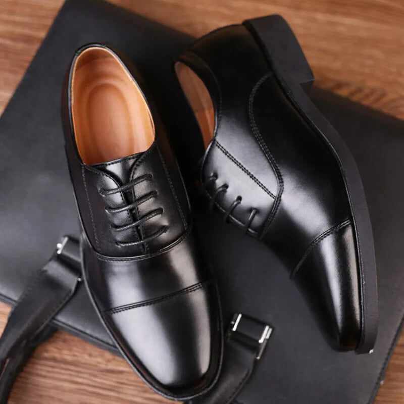 Men's Slip-On Leather Dress Shoes – Comfortable Lace-Free Formal Office Shoes, EU 40–47