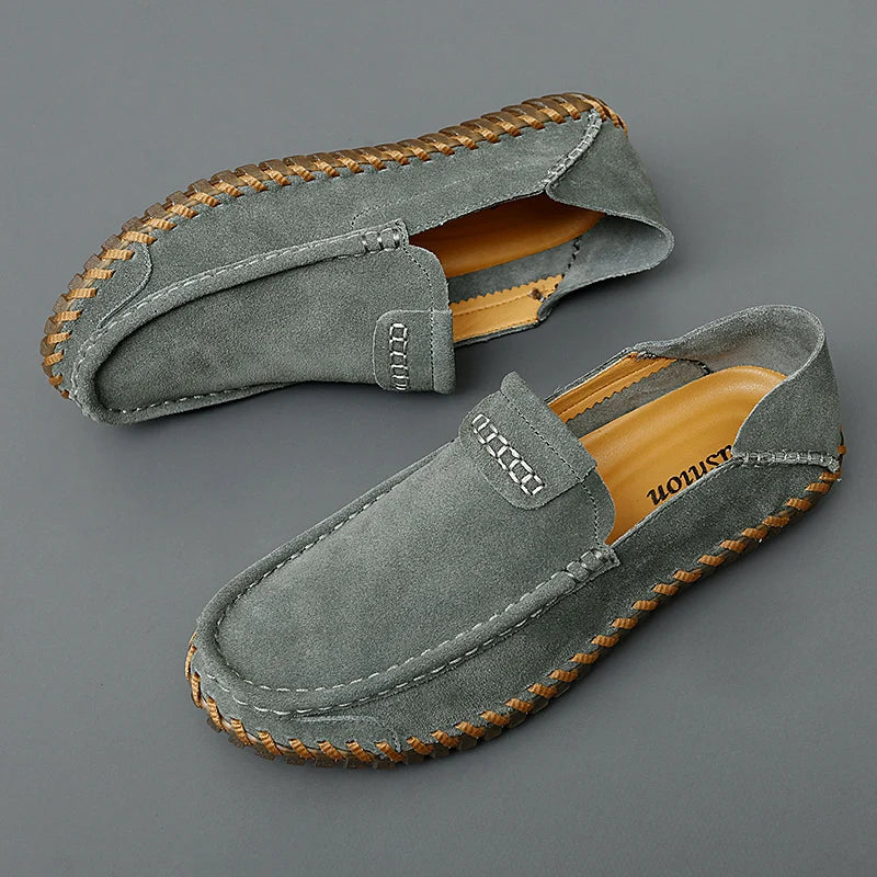Men’s Suede Leather Loafers – Slip-On Casual Driving Shoes (Black, Brown, Khaki)