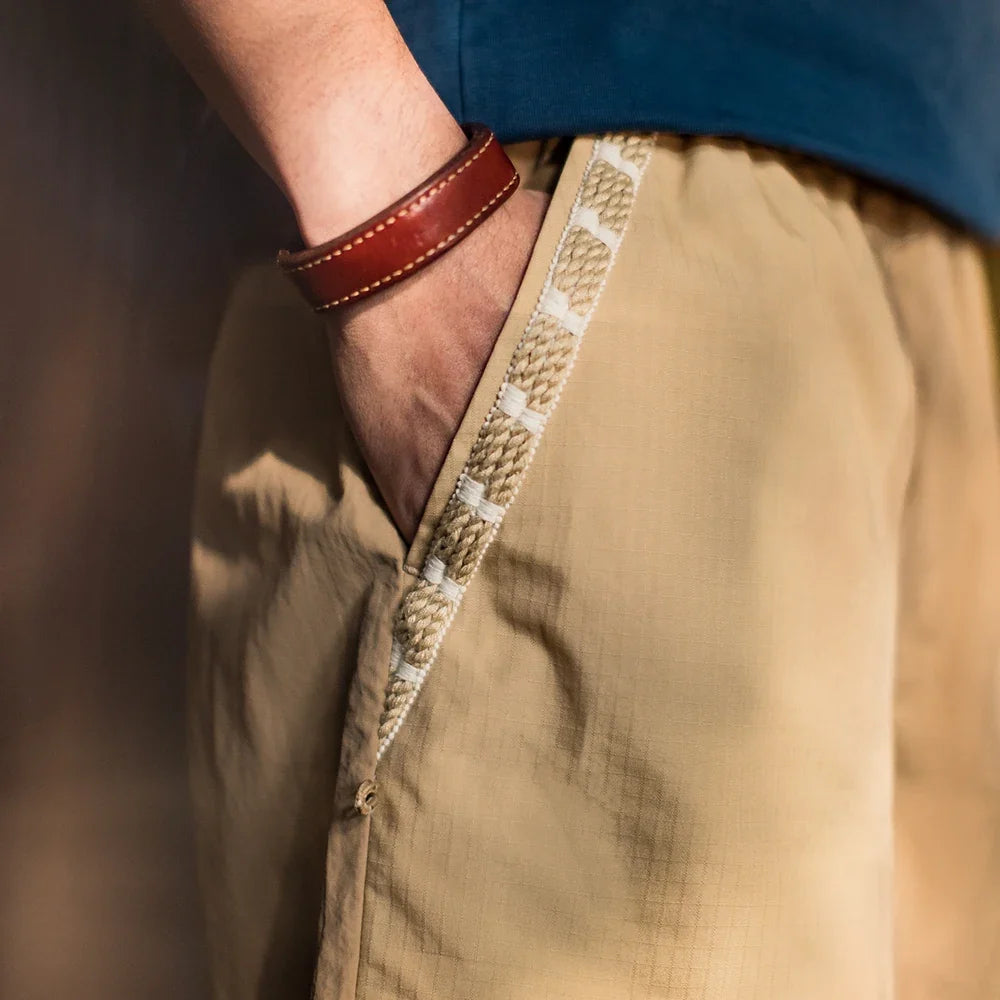 Outdoor Quick-Dry Khaki Cargo Shorts Men's Summer Lightweight Woven Straight Leg Beach Pants Elastic Waist Pocket Shorts
