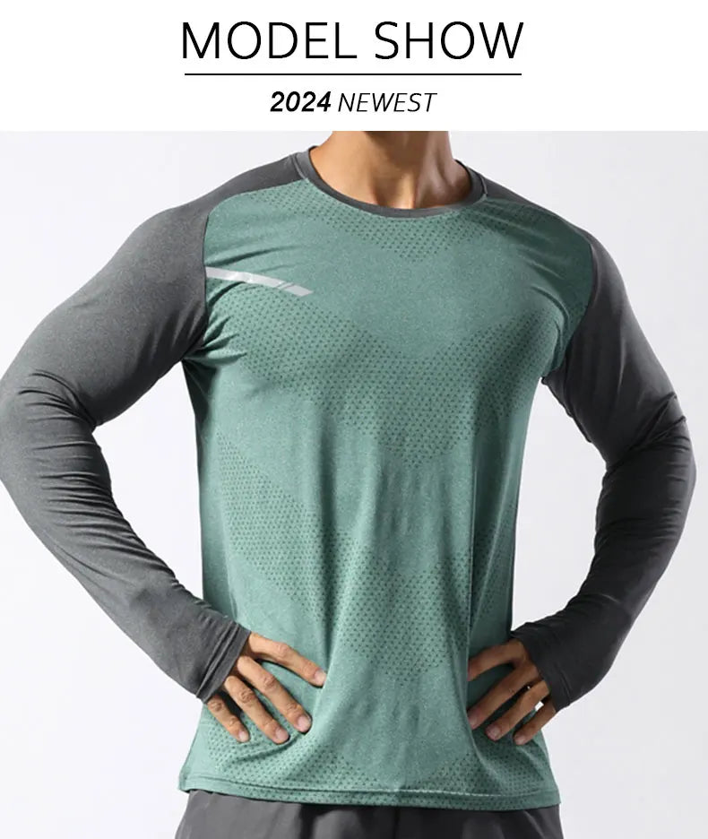 Men's Sport Long Sleeve Tops Quick Dry Fitness T-shirts Bodybuilding Gym Tees Casual Skinny Elastic Breathability Sportswear