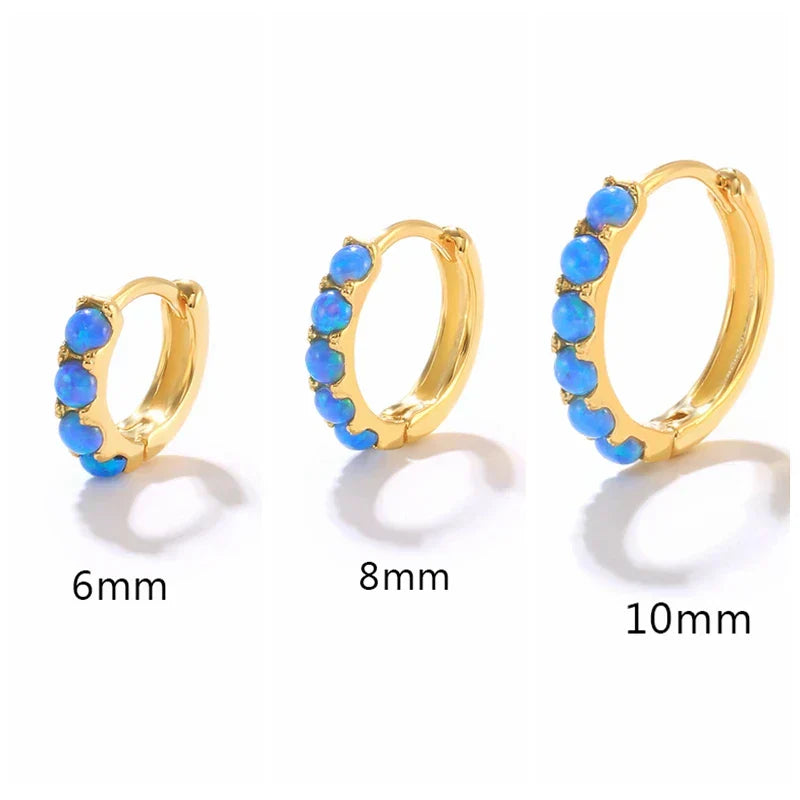 6/8/10mm Size Opal Round Hoop Earrings For Women 925 Sterling Silver Circle Earrings Jewelry Bohemia Pendiente Plata 1piece