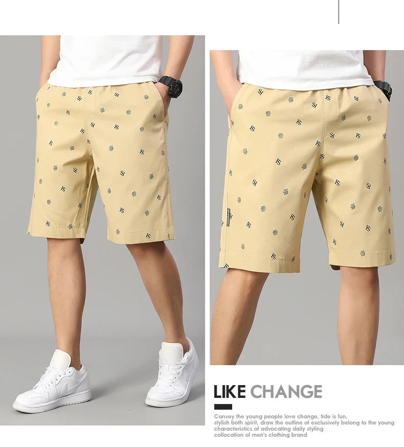 Men's Cotton Print Shorts Streetwear Casual Cotton Workwear Summer Breathable Fitness Knee Shorts Sports Shorts Sweatwear 6XL