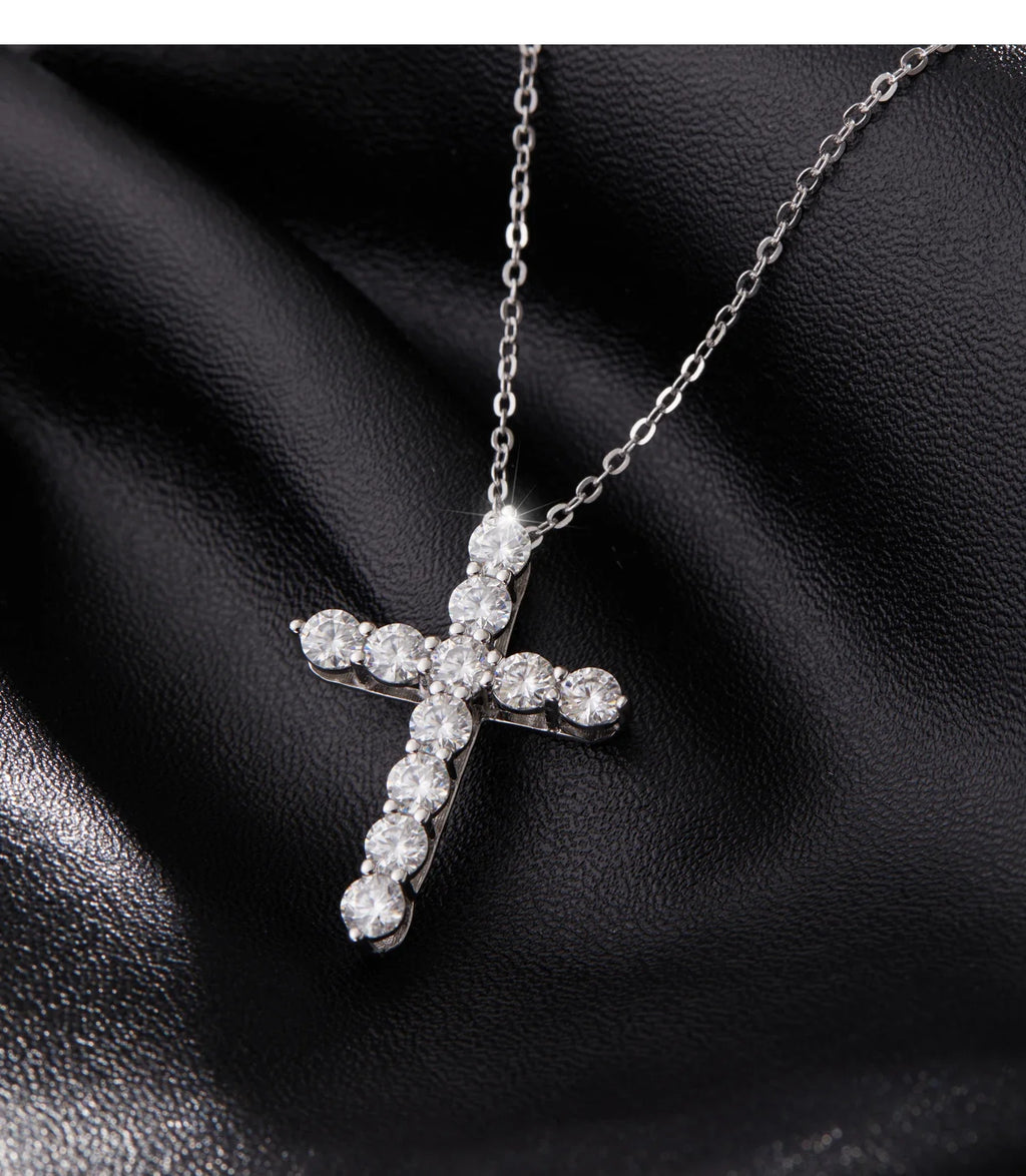 D Color Moissanite Necklace 925 Sterling Silver Exquisite Cross Link Chain Pendant Necklace For Women Fine Jewelry Gift