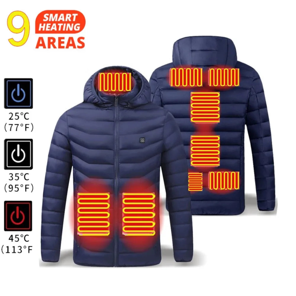 Heated Jacket Men Women Cold-Proof Winter Self Heated Jacket Skiing USB Heated Clothing 2-21 Areas S-6XL Washed Hiking Coats