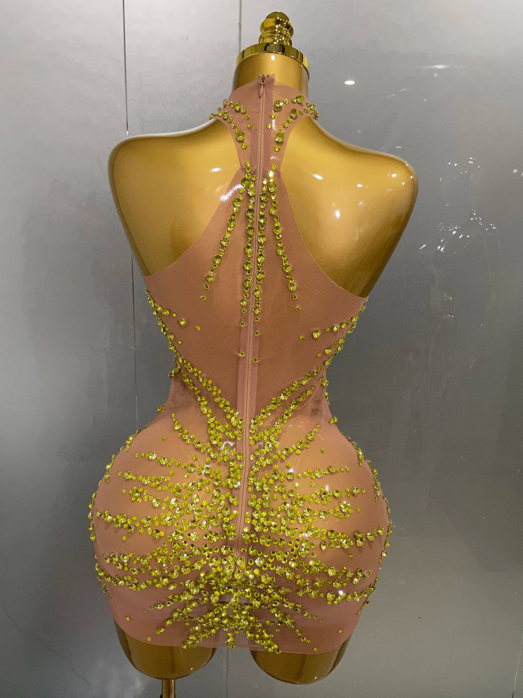 Sparkly Rhinestones Sexy Mesh See Through Dress Party Evening Prom Celebrate Birthday Dress Singer Dancer Show Stage Wear