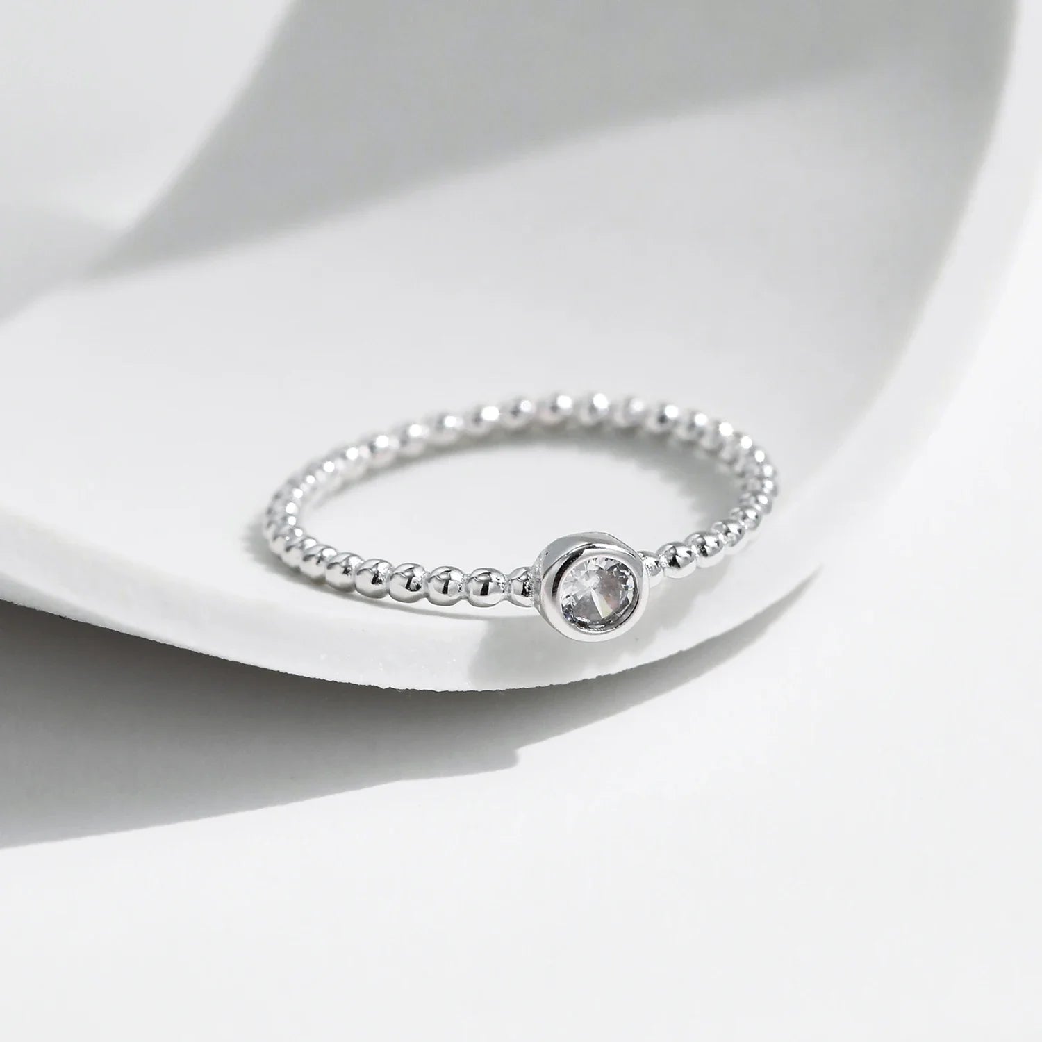 Bezel Setting Moissanite Ring 925 Sterling Silver Beads Trendy Stackable Finger Rings For Women Lab Diamond Jewelry
