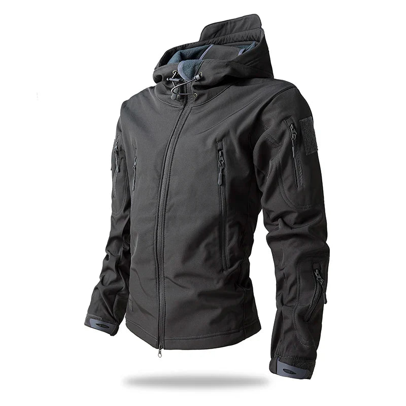 Lurker Shark Skin Soft Shell سترة تكتيكية للرجال، معطف بغطاء للرأس مقاوم للماء من الصوف، ملابس صيد، جاكيت مموه جديد للخريف في الهواء الطلق