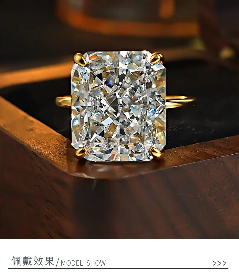 Ring 925 Silver Sparkling 12ct Redion Crushed Ice Cutting Cultivate High Carbon Diamond Simple Style European and American