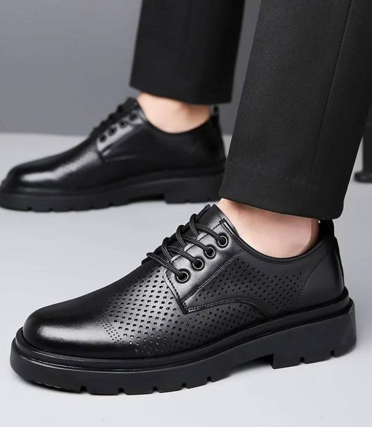 Men's Soft Leather Sandals Business British Style Perforated Breathable Non-Slip Suit Wedding Dress Shoes Summer