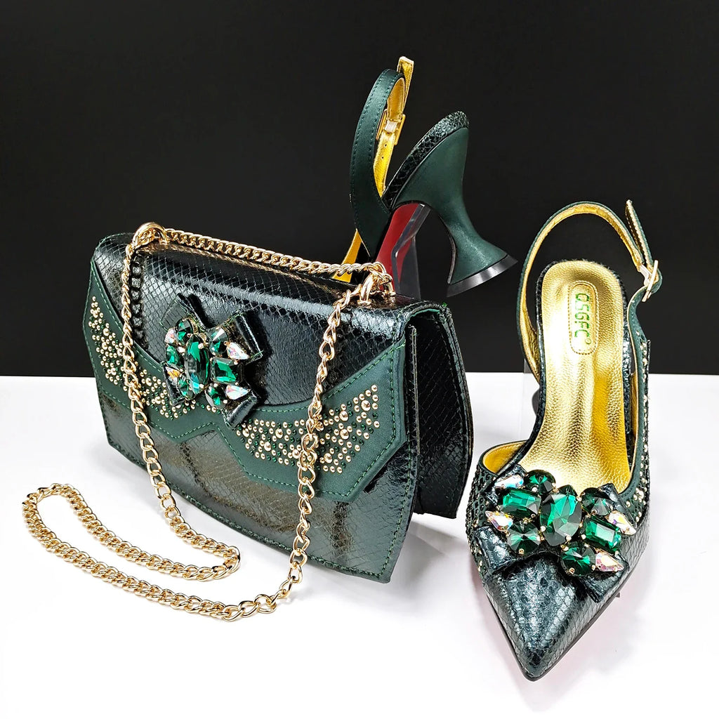 Italian Design Faux Snakeskin Texture Red Shoes And Bags