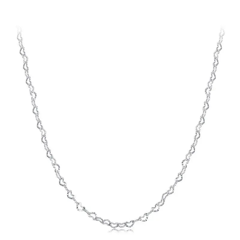 Real 925 Sterling Silver Trendy Heart-Shaped Basic Chain Link Lobster Clasp Adjustable Necklace for Women