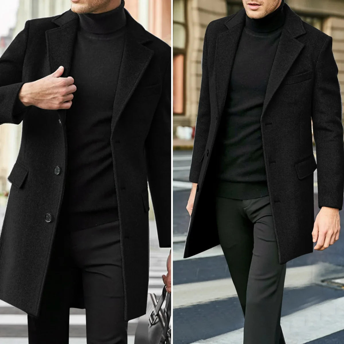 Autumn Winter Men's Casual Wool Coat British Style Men's Long Sleeve Wool Jacket Lined