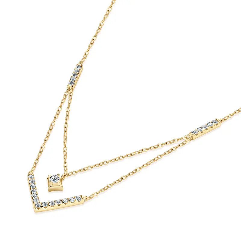 Sparkling 3mm&1.8mm Round Moissanite Necklace 925 Sterling Silver Fashion V-Shape Necklaces for Women Fine Jewelry Gift