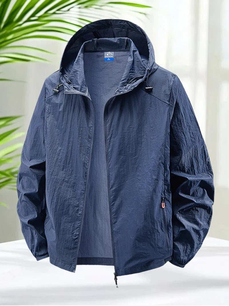 Men's Hooded Sun Protection Jacket Lightweight Outdoor Windbreaker Quick Dry Breathable UV Coat for Hiking Running Travel Beach