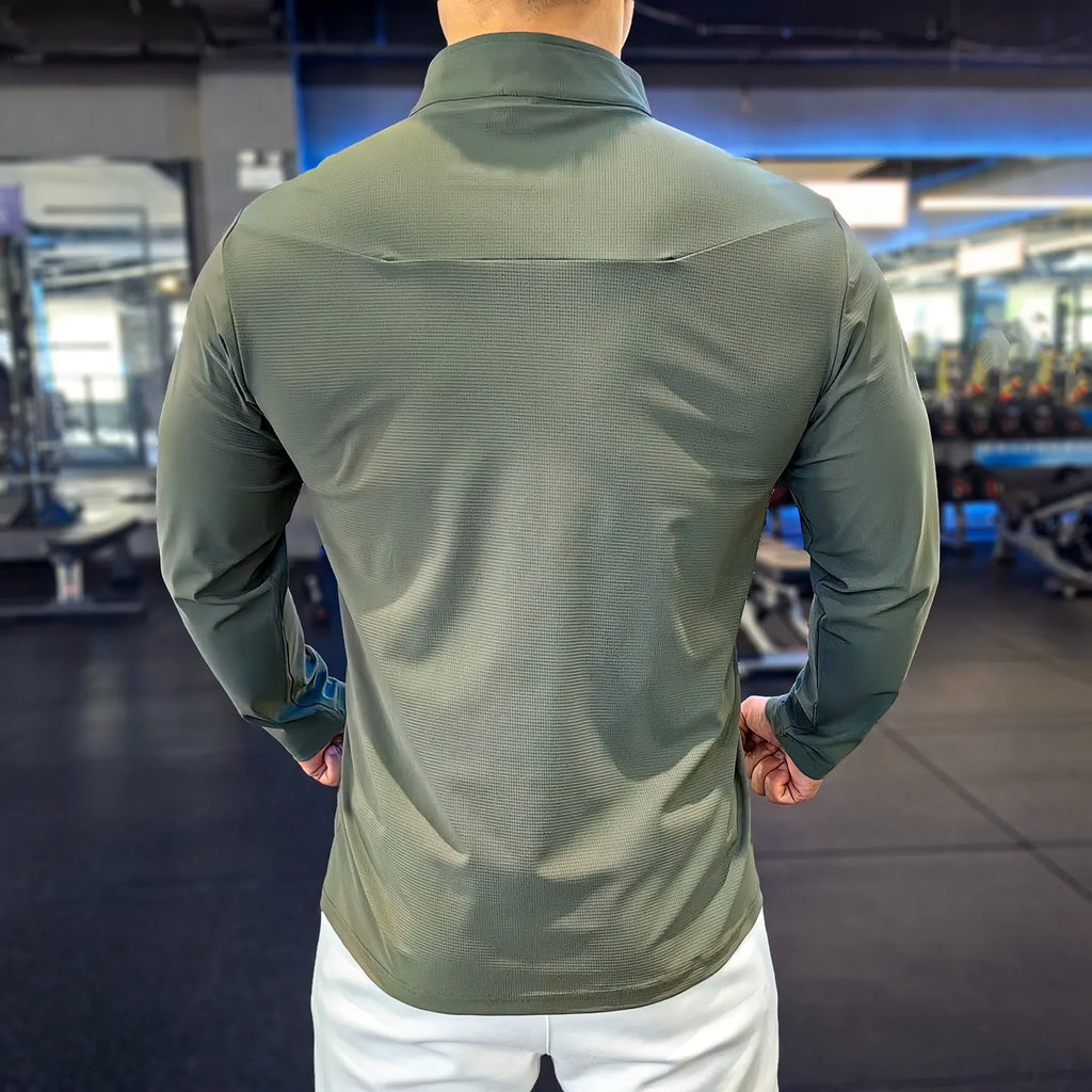 Stand-up Collar Sports Long-sleeved Men Autumn Outdoor Running Gym Fitness Training Clothes Elastic Quick-drying Breathable Top