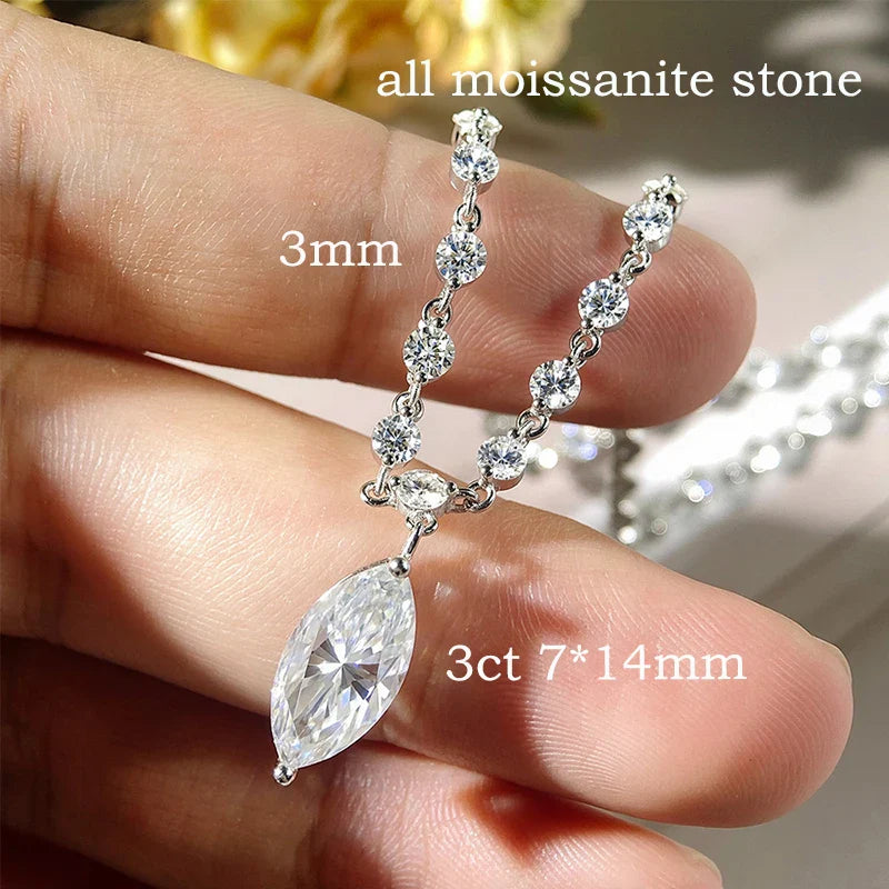 18k Plated Marquise Cut Moissanite Tennis Necklace for Women Choker Lab Diamond D Color Chain 925 Sterling Silver Jewelry