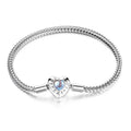 100% 925 Sterling Silver Forever Love Bright Heart Charms Bracelet for Women Cat Clasp Snake Chain Bangle Fine Jewelry