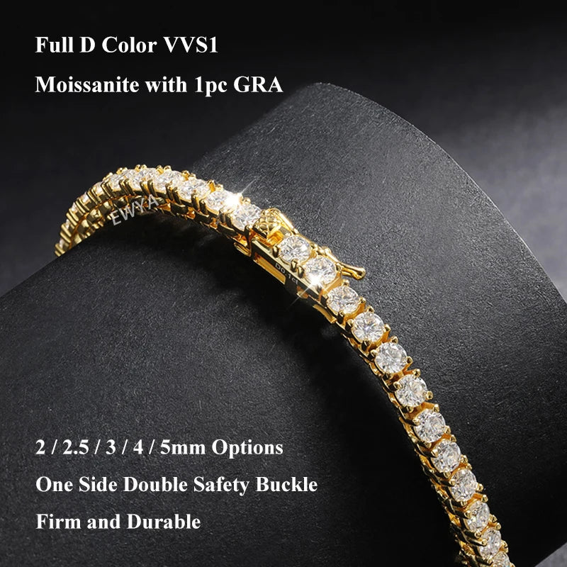 2/2.5/3/4/5mm Full D Color VVS1 Moissanite Tennis Necklace for Woman Man 925 Silver GRA Certified Party Bridal Neck Chain