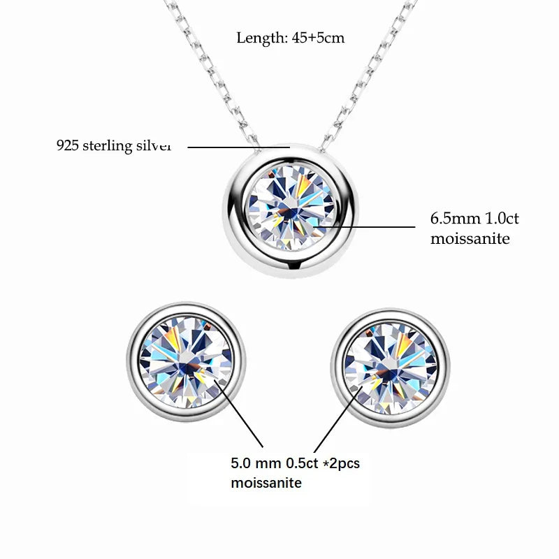 Real 3ctw. D Color Moissanite Jewelry Set 925 Silver 18k Gold Plated Pendant Necklace Stud Earrings Set for Women Men Gift