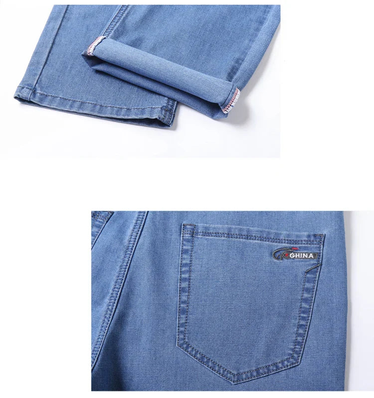 2025 Spring Summer Thin Classic Men's Business Jeans Stretch Trousers Casual Straight Denim Pants  Brand Male Clothing 28-40